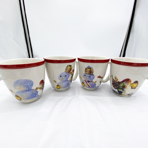 Williams Sonoma Nordic Elf Christmas Mugs Holiday Snowman Set of 4 - Picture 3 of 10